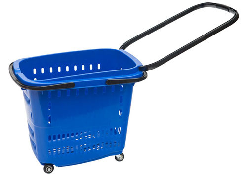 Chine Le panier à provisions 55L bleu avec les roues pour l'épicerie, 4 roulent des paniers à provisions avec des poignées fournisseur