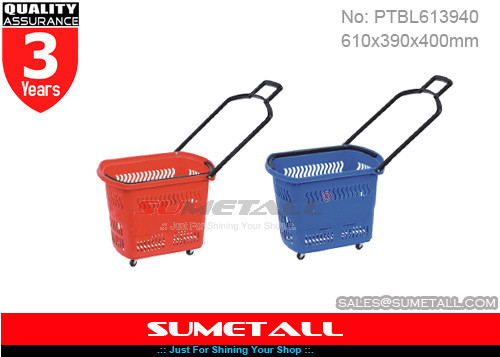 Chine Rouge/bleu 45 litres roulant le panier à provisions en plastique avec des roues pour le supermarché fournisseur