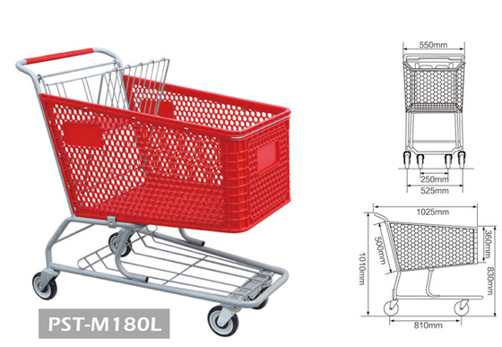 Chine Chariot à achats de supermarché de couleur rouge de PST-M180L avec quatre le caddie des roues 180L pour l'épicerie fournisseur