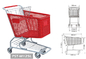 chariot en plastique, panier de supermarché avec des roues, paniers en plastique de chariot à achats fournisseur