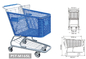 Chariot en plastique à achats, chariot à supermarché, plastique et chariot en métal fournisseur